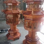 đôi đèn thờ mái chùa gỗ hương 175cm