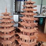 bán đèn tháp mái chùa bằng gỗ hương 7 tầng cao 91cm