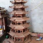 bán đèn thờ tháp mái chùa bằng gỗ hương 5 tầng cao 127cm