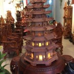 đèn tháp chùa bằng gỗ hương lào 7 tầng cao 91cm