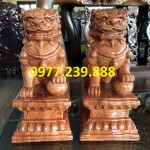 tượng cặp kỳ lân phong thủy gỗ hương